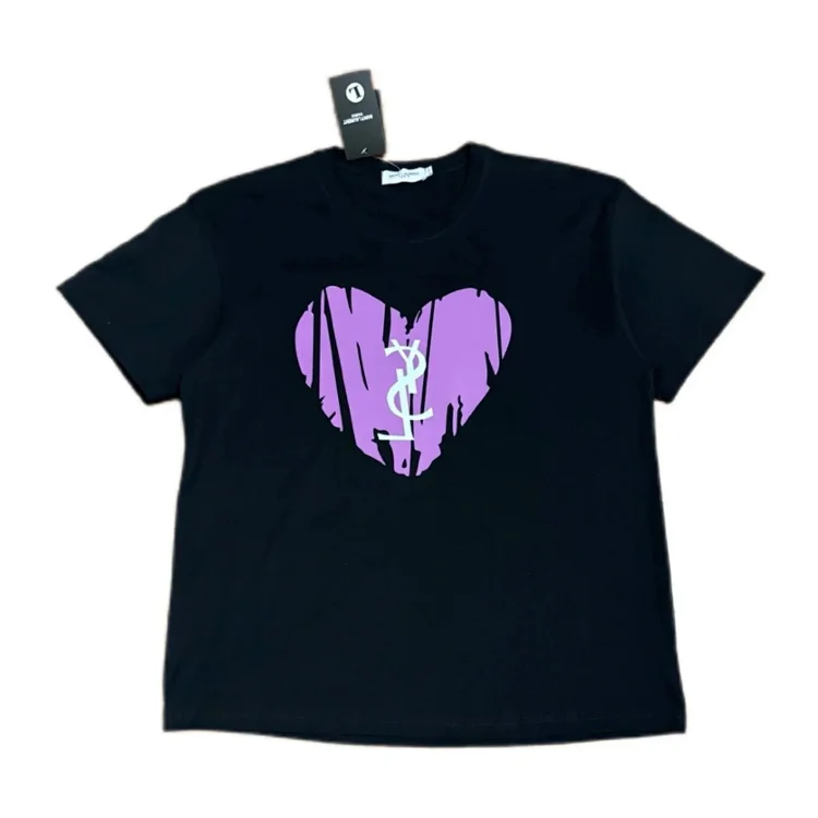 YSL Heart Logo T-Shirt - Black and Purple Design 7482477634